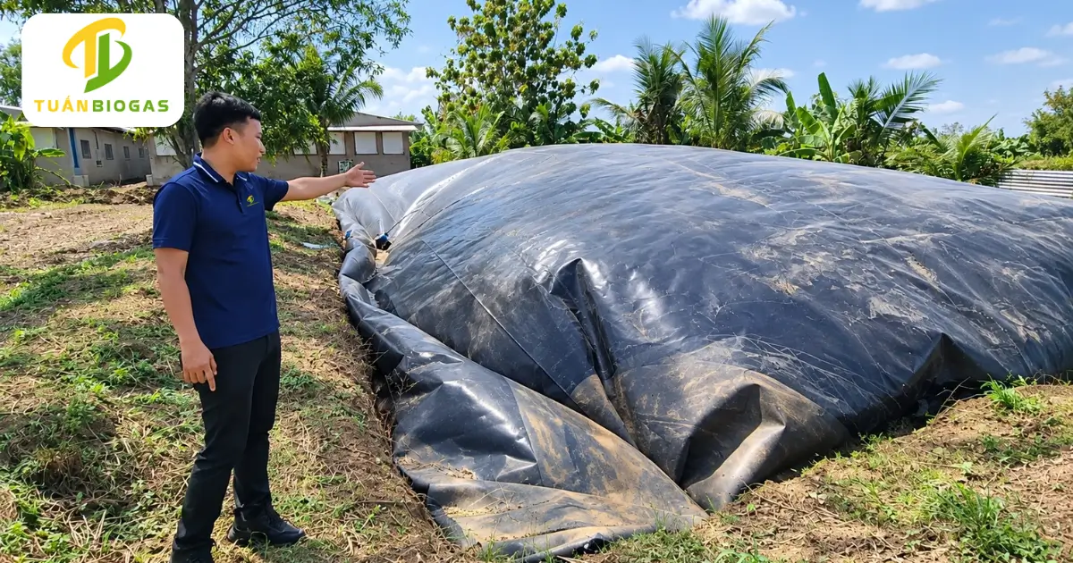 Kỹ sư Tuấn Biogas nghiệm thu bàn giao công trình túi biogas tròn trang trại