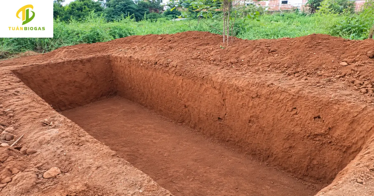 Máy múc đào hố cho túi biogas tròn trang trại 500 khối