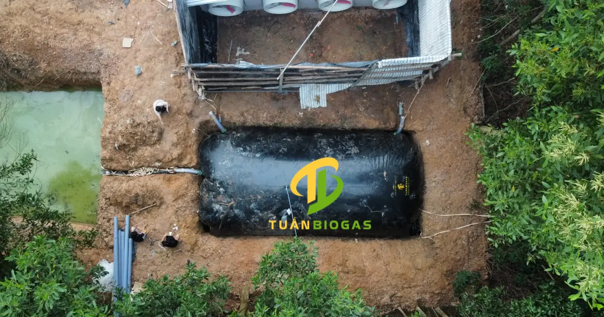 Trang trại xây dựng mới có điều kiện làm thêm hố lắng trước túi biogas