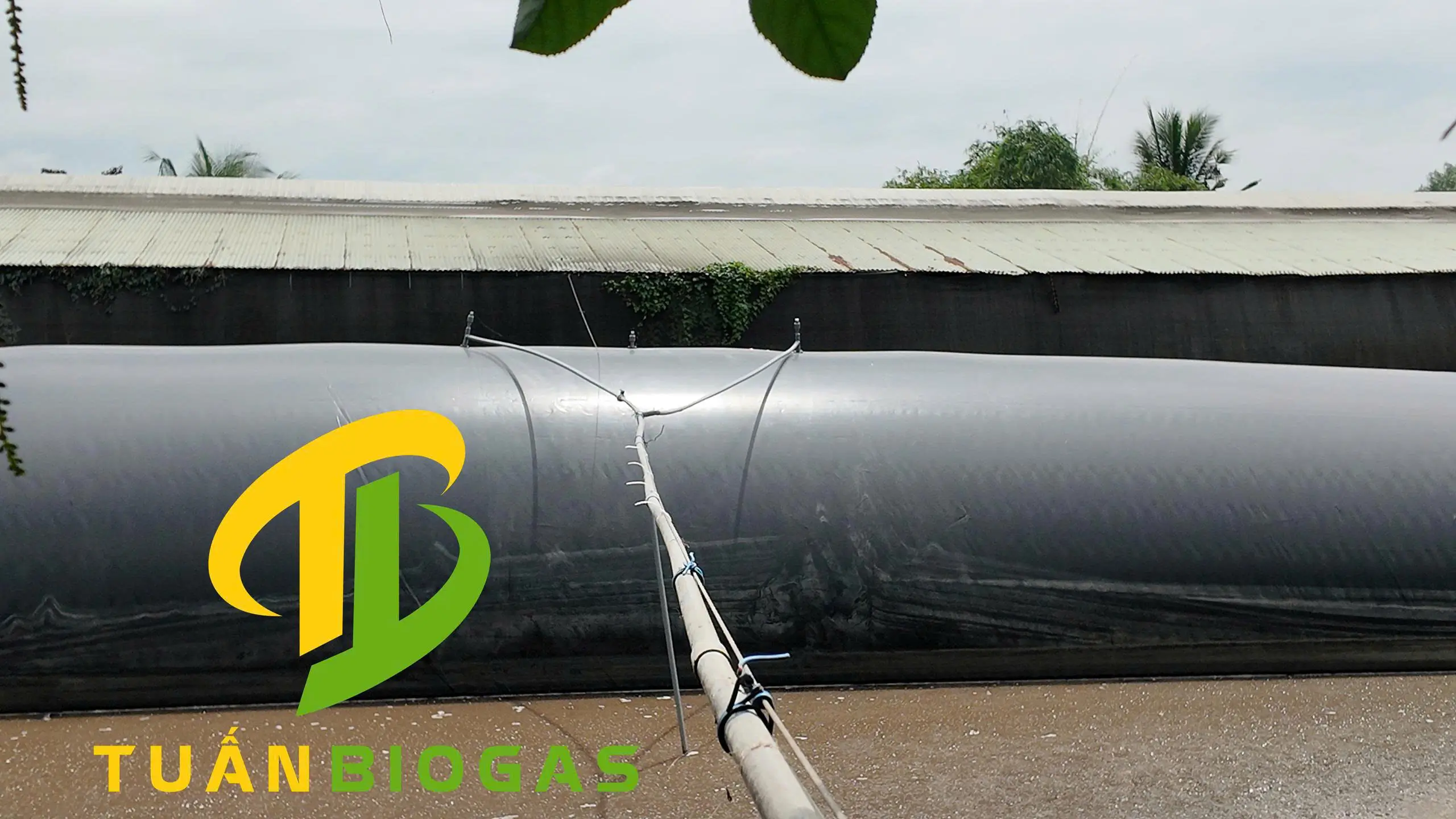 Mối nối ống túi biogas được quét keo và để khô hoàn toàn trên bờ